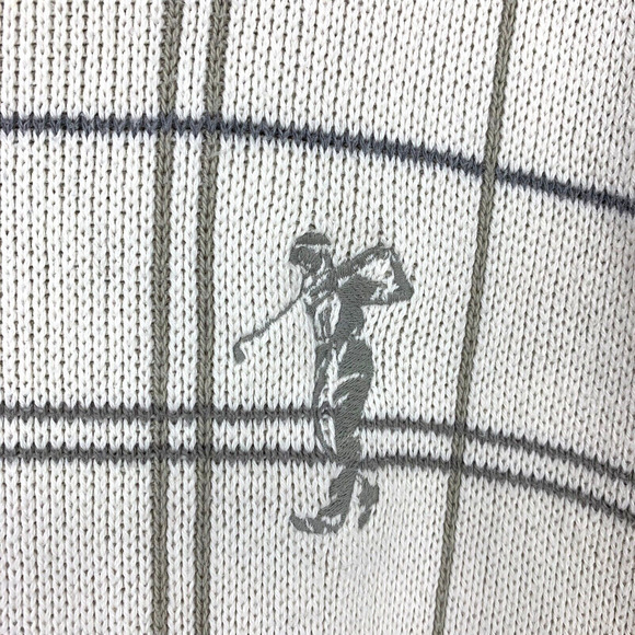 Vintage Cypress Links Knit Golf Sweater Men's Sz L Embroidered Grid Oatmeal Tan - Picture 4 of 7